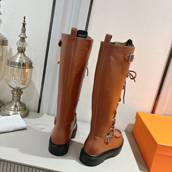 HM Lace Up Boots 25mm Belt Buckle Caramel Leather 466586