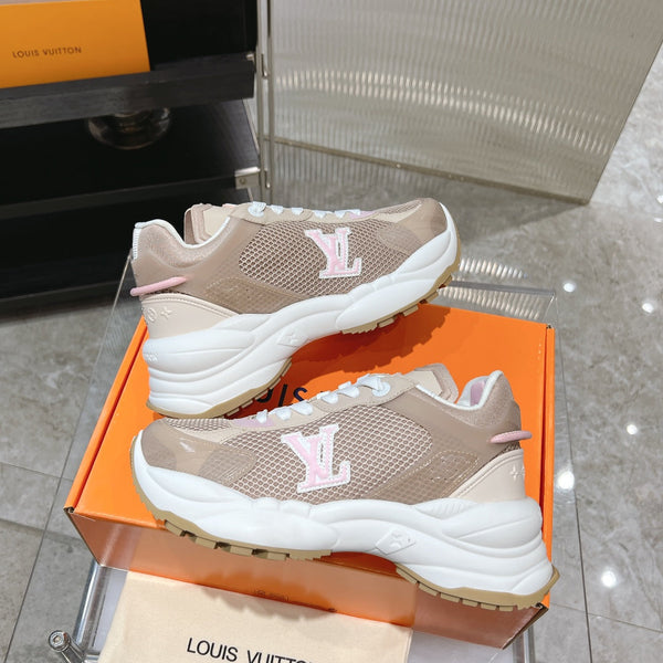 Sneaker LV Run 55 50mm Tessuto a rete in poliestere marrone rosa