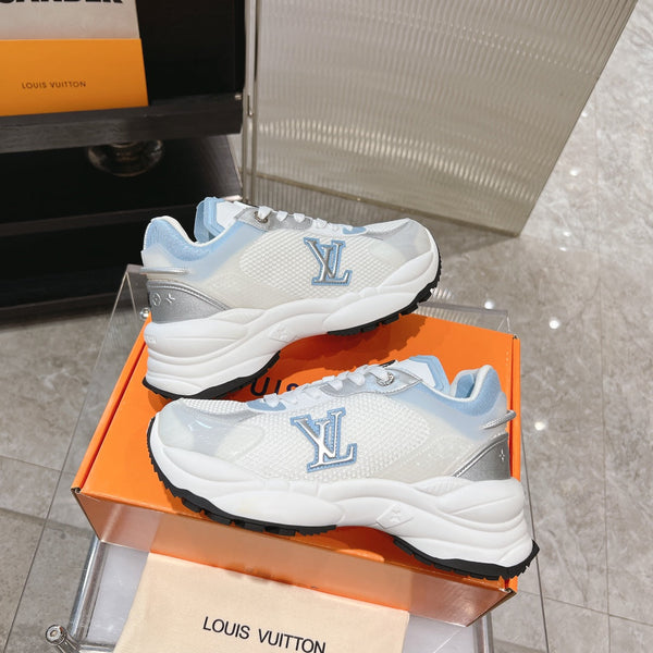 Sneaker LV Run 55 50mm Tessuto a rete in poliestere bianco azzurro