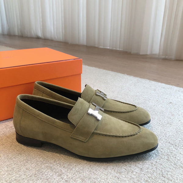 Paris Loafer Olive Suede Calfskin With Silver Signature Buckle 509376