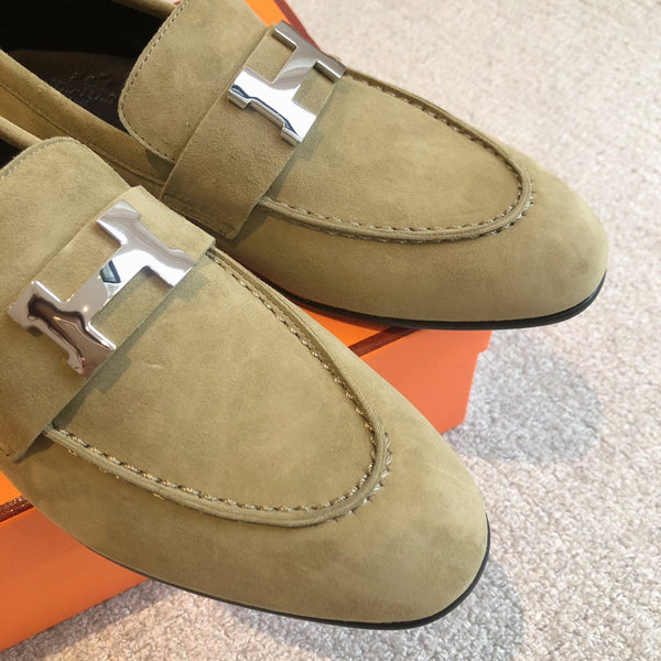 Paris Loafer Olive Suede Calfskin With Silver Signature Buckle 509376