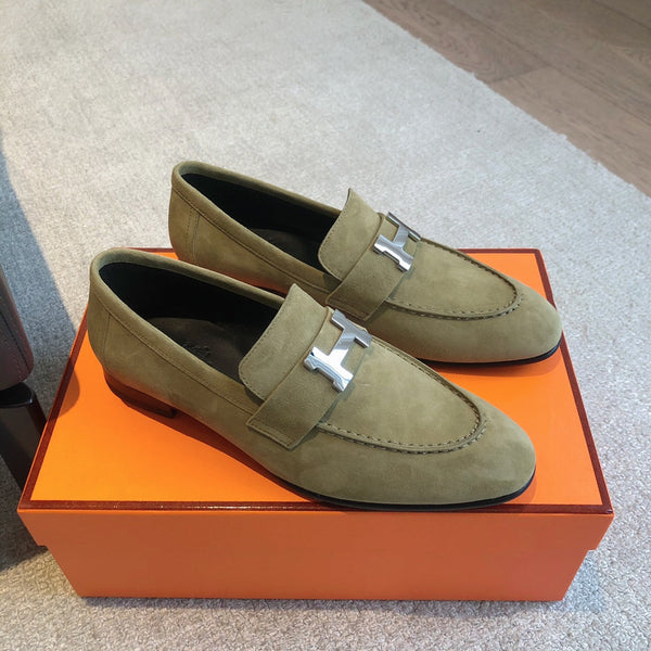 Paris Loafer Olive Suede Calfskin With Silver Signature Buckle 509376