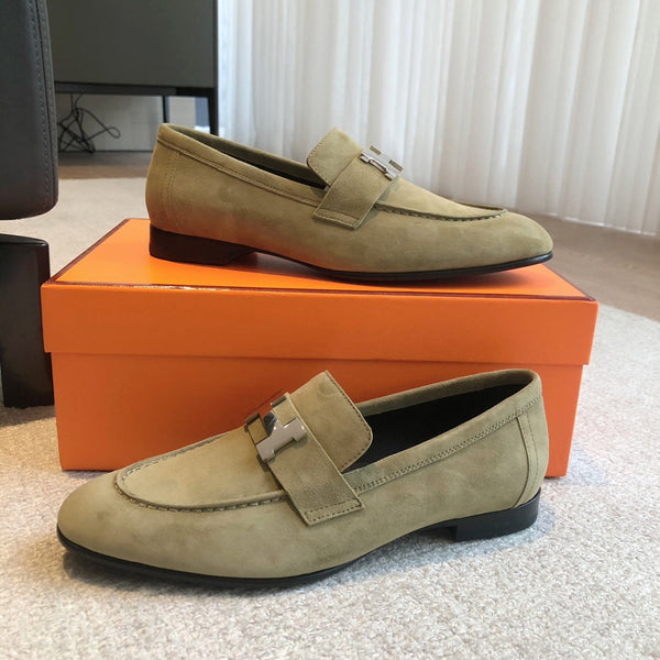 Paris Loafer Olive Suede Calfskin With Silver Signature Buckle 509376