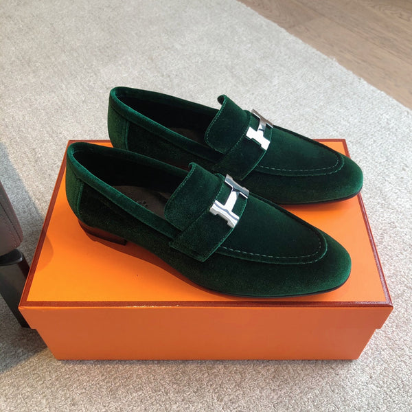 Paris Loafer Green Velvet Fabric With Silver Signature Buckle 509393