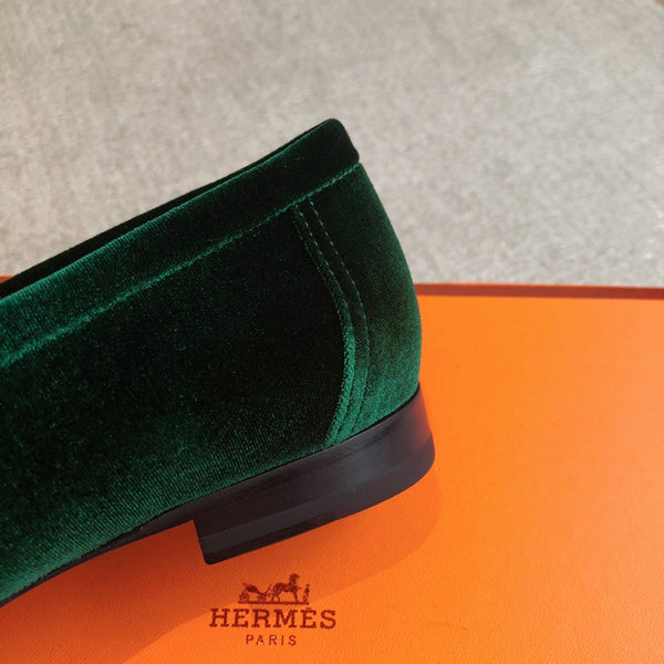Paris Loafer Green Velvet Fabric With Silver Signature Buckle 509393