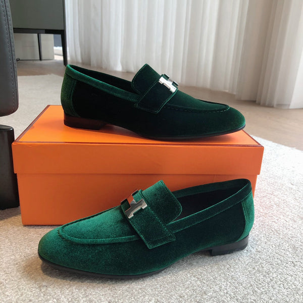 Paris Loafer Green Velvet Fabric With Silver Signature Buckle 509393