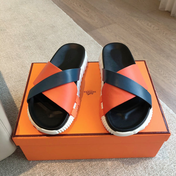 HM INFRA SANDAL BLACK AND ORANGE CALFSKIN