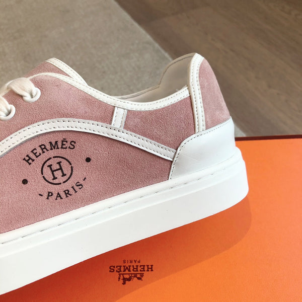 SCARPE DA SNEAKER IN PELLE DI VITELLO BIANCA E CAMOSCIO ROSA