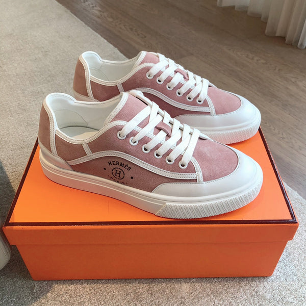 SCARPE DA SNEAKER IN PELLE DI VITELLO BIANCA E CAMOSCIO ROSA