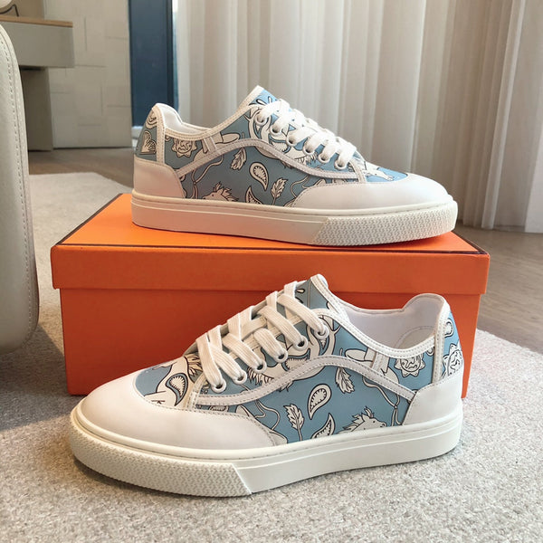 SCARPE DA TENNIS IN PELLE DI VITELLO BIANCA CON MOTIVI CIELO