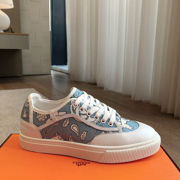 SCARPE DA TENNIS IN PELLE DI VITELLO BIANCA CON MOTIVI CIELO