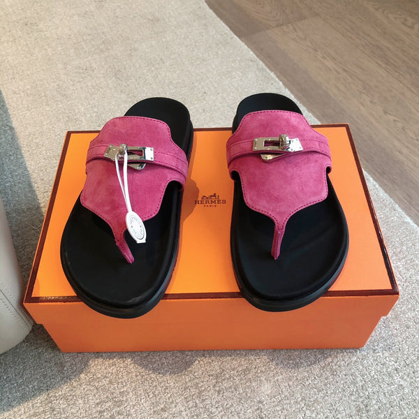Empire Sandal Black Lambskin Hot Pink Suede Goatskin