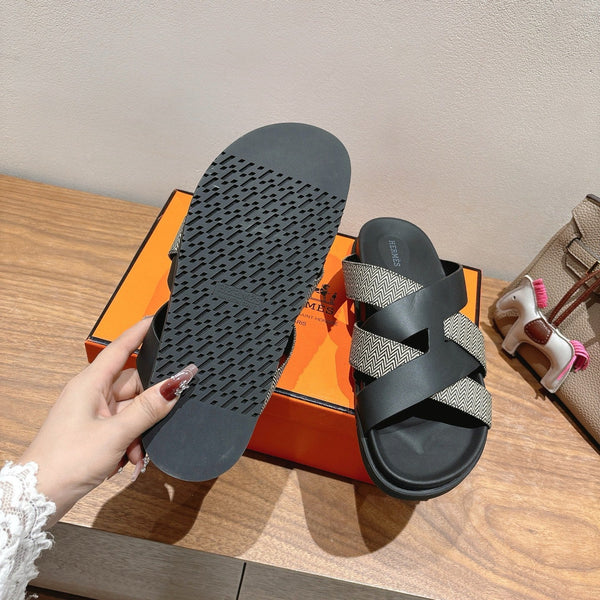 HM 25 Kazimir Sandal Black Calfskin Canvas