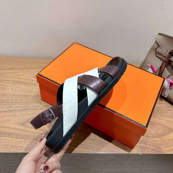 HM 25 Heracles Sandal White Burgundy Calfskin