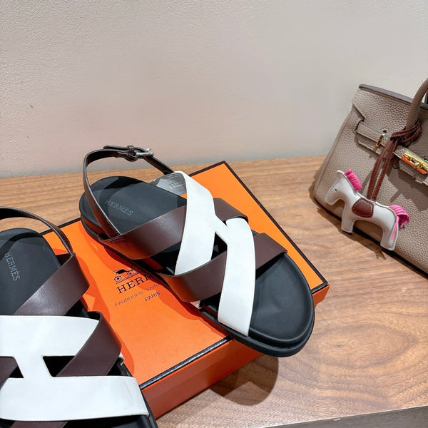 HM 25 Heracles Sandal White Burgundy Calfskin