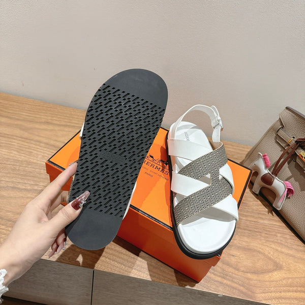 HM 25 Heracles Sandal White Calfskin Grey Canvas