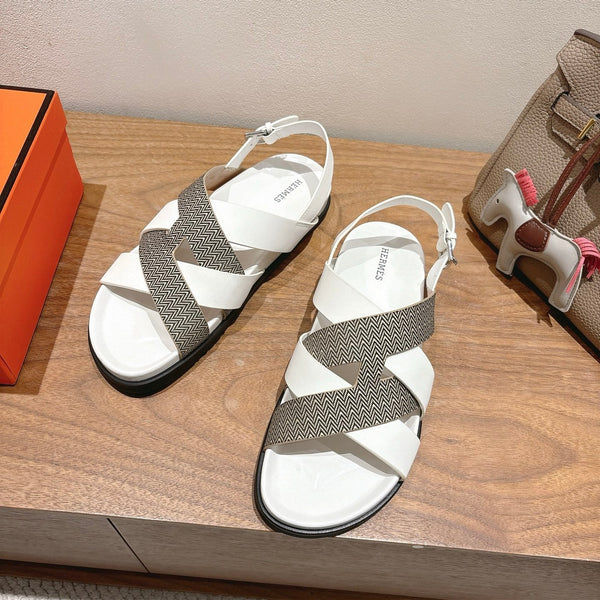HM 25 Heracles Sandal White Calfskin Grey Canvas