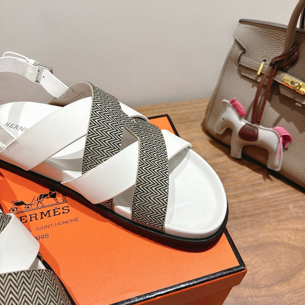 HM 25 Heracles Sandal White Calfskin Grey Canvas