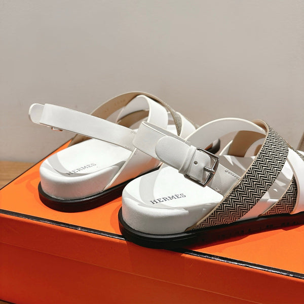 HM 25 Heracles Sandal White Calfskin Grey Canvas
