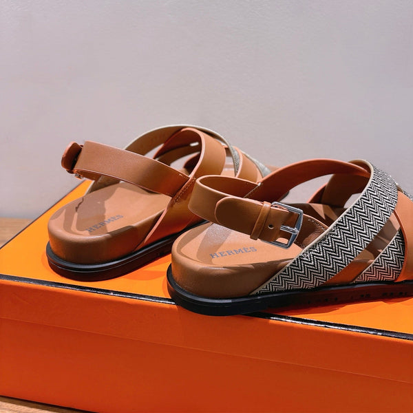 HM 25 Heracles Sandal Brown Calfskin Dark Grey Canvas