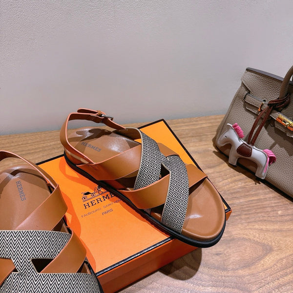 HM 25 Heracles Sandal Brown Calfskin Dark Grey Canvas