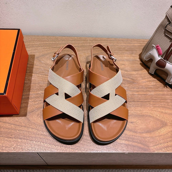 HM 25 Heracles Sandal Brown Calfskin Light Pink Canvas
