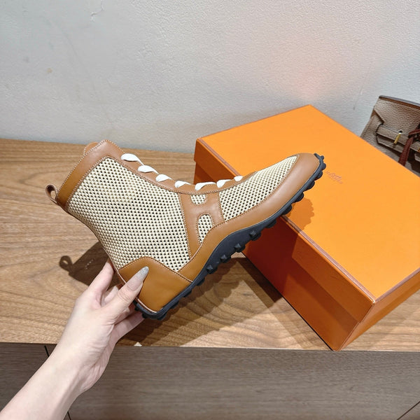 Sneaker HM 25 Kiatsu in pelle di vitello a rete marrone 329538