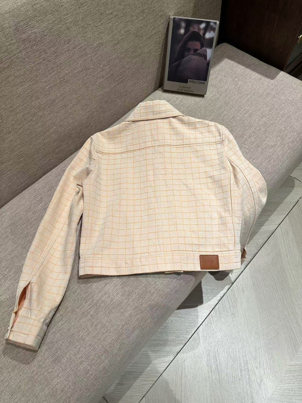 HM 25 Beige Plaid Denim Jacket 288390