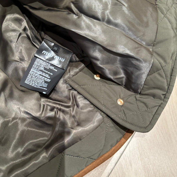 Miu Miu 25 Quilted Jacket Seaweed Green Polyester 302918