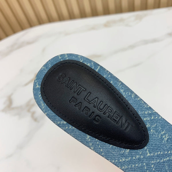 SL CHAIN ATTACH HEELED MULES CERULEAN DENIM