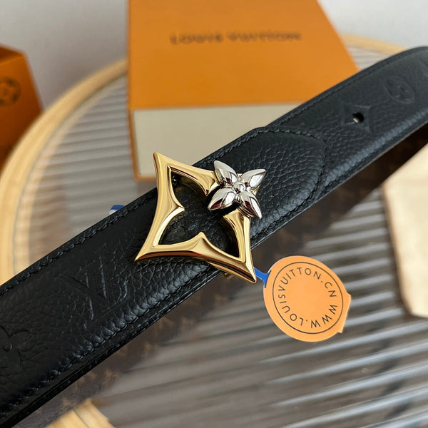 LV Flowergram 30mm Reversible Belt Black Brown Empreinte Calfskin