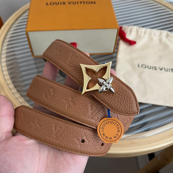 LV Flowergram 30mm Reversible Belt Brown Empreinte Calfskin