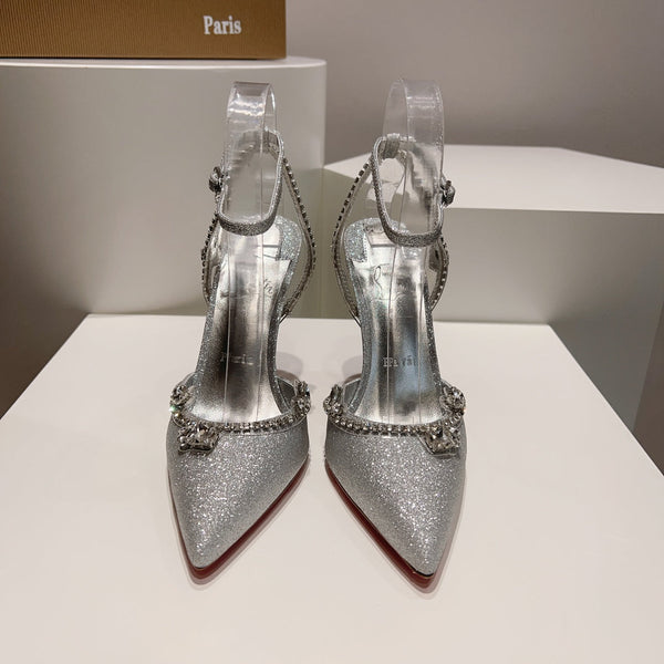 CL Marykate Queen 100MM Pumps Crystal-Embellished Glitter Silver