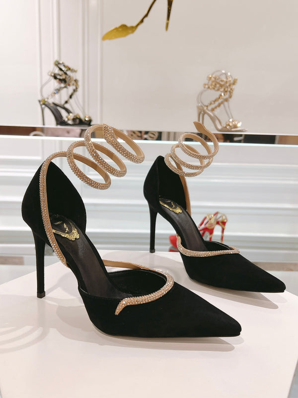 RC 25C Scarpin Black Gold Imported Velvet Swarovski Crystal 339483