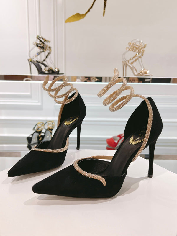 RC 25C Scarpin Black Gold Imported Velvet Swarovski Crystal 339483
