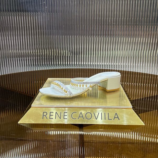 RC Gold Buckle Pearl Crystal Lamp Pendant Sandals 4.5 White Sheepskin 175008