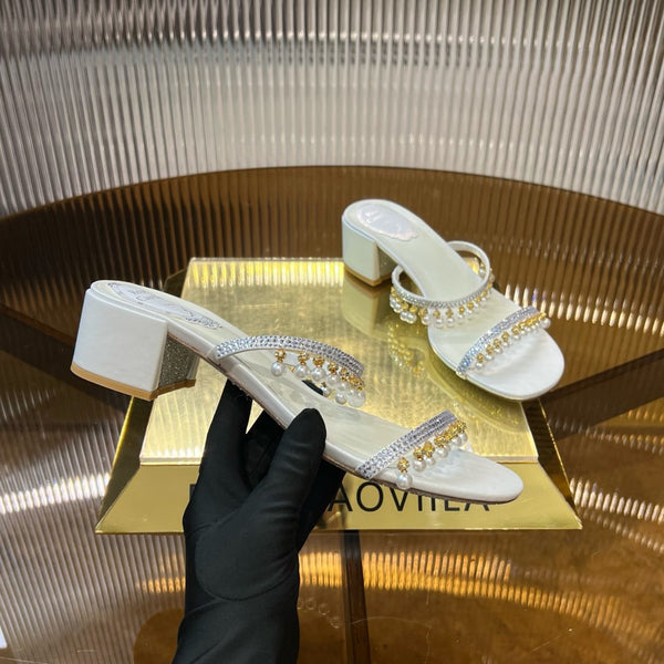 RC Gold Buckle Pearl Crystal Lamp Pendant Sandals 4.5 White Sheepskin 175008