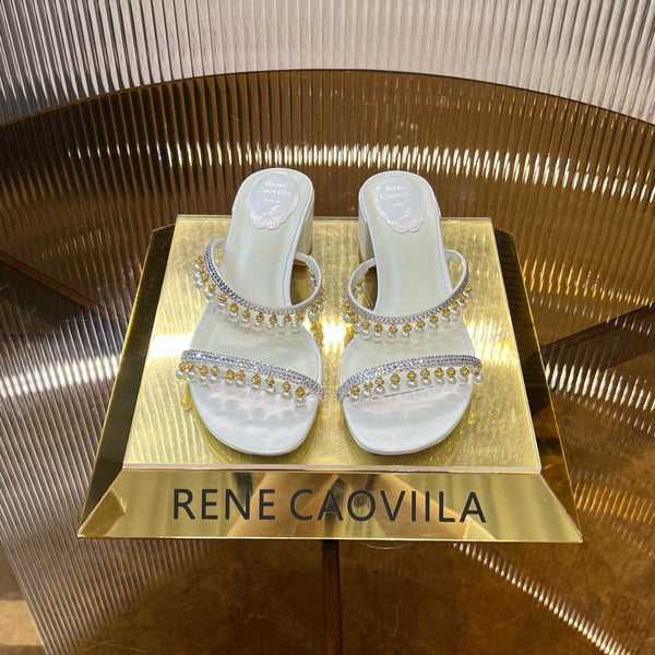RC Gold Buckle Pearl Crystal Lamp Pendant Sandals 4.5 White Sheepskin 175008