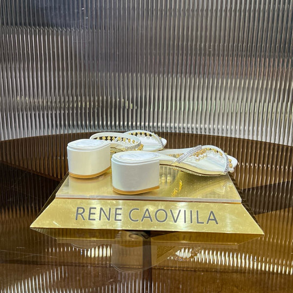 RC Gold Buckle Pearl Crystal Lamp Pendant Sandals 4.5 White Sheepskin 175008