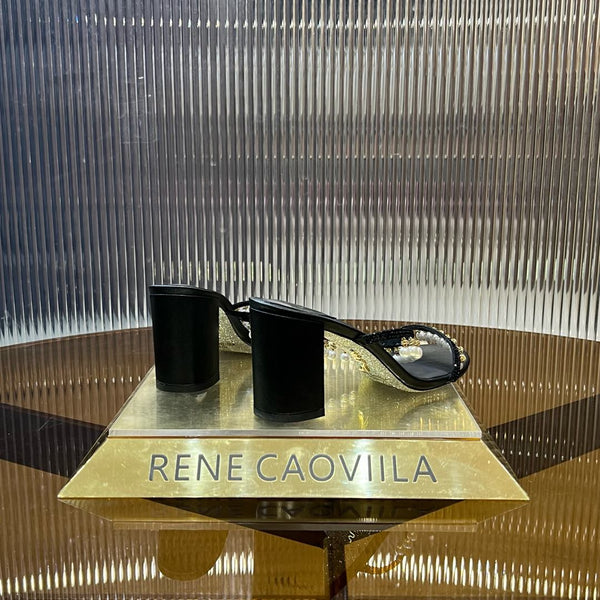 RC Gold Buckle Pearl Crystal Lamp Pendant Sandals 7.5 Black Sheepskin 174996