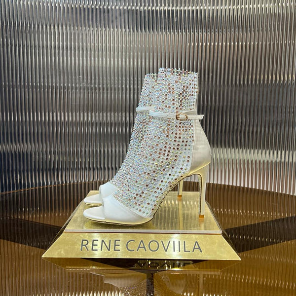 RC 25C High Heel Short Boots Mid-Tube Open-Toe Sandals White Sheepskin 174969