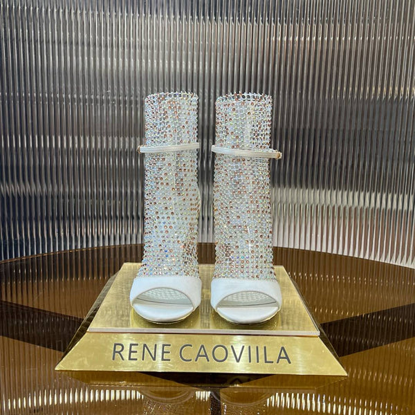 RC 25C High Heel Short Boots Mid-Tube Open-Toe Sandals White Sheepskin 174969