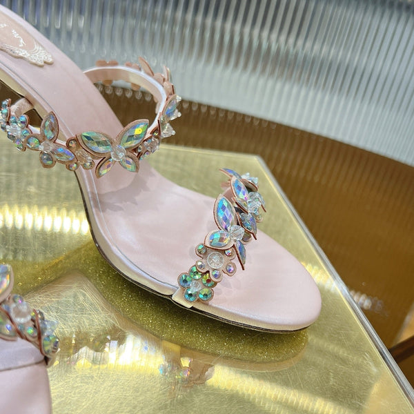 RC 25 Butterfly Flower Thick Heel Sandals Pink Sheepskin 242921