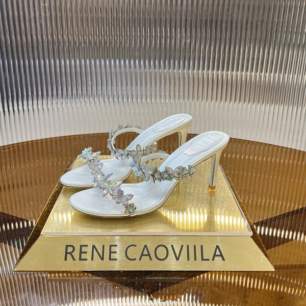 RC 25 Butterfly Flower Thick Heel Sandals White Sheepskin 242922