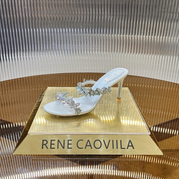 RC 25 Butterfly Flower Thick Heel Sandals White Sheepskin 242922