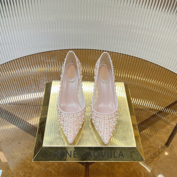 RC Scarpin Shoe 7.5cm Pink Rhinestone Sheepskin 281988