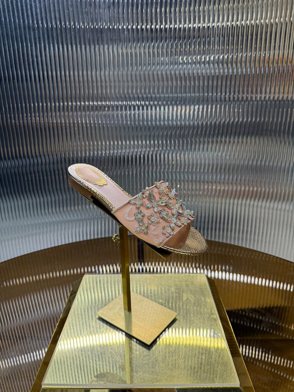 RC 25C Butterfly Flower Sandals Slippers Pink Sheepskin Rhinestone 275771