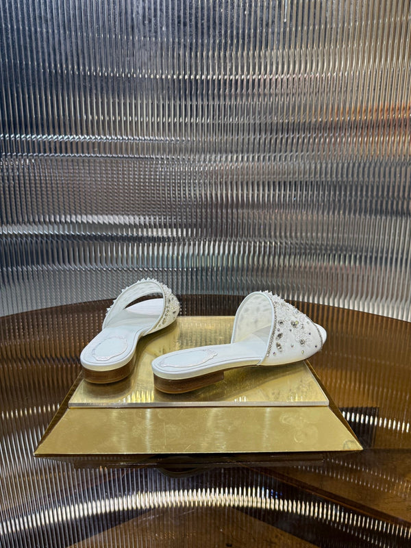 RC 25C Butterfly Flower Sandals Slippers White Sheepskin Rhinestone 275764