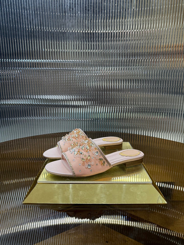 RC 25C Butterfly Flower Sandals Slippers Pink Sheepskin Rhinestone 275765