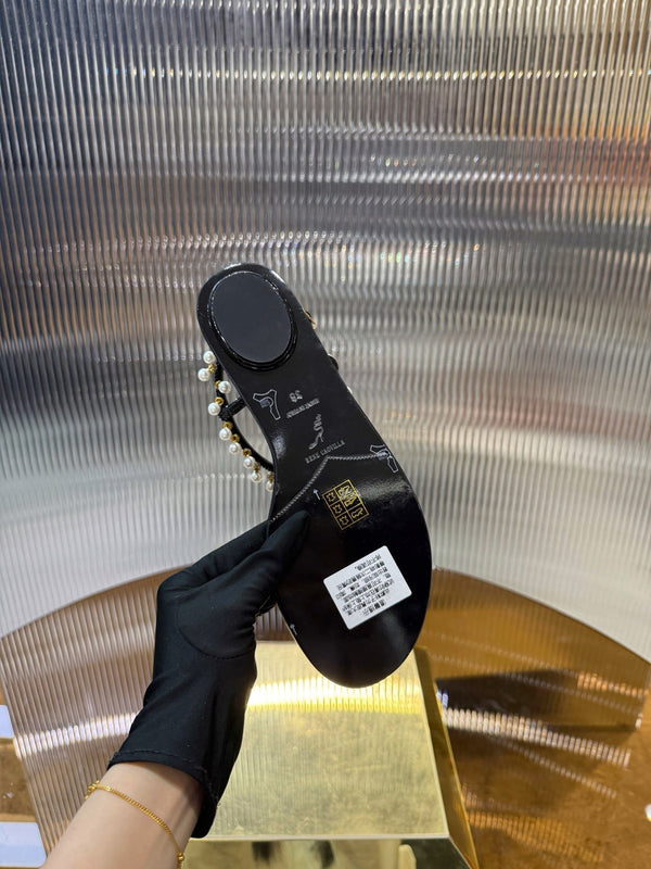 RC 25C Thong Diamond Flat Sandals Black Silk Rhinestone 275773